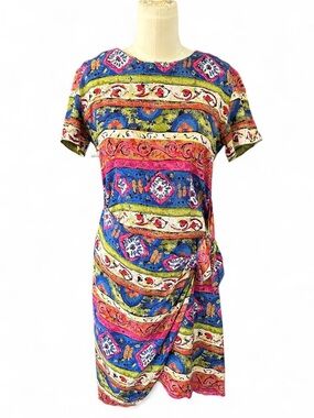 Vintage 80s K.C. Spencer Short Sleeve Multicolor Geometric Dress Size 6